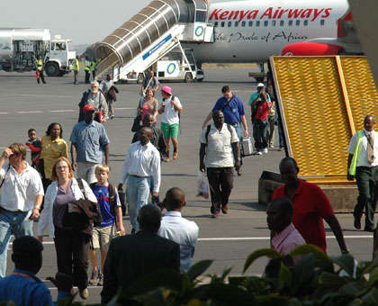 Travellers arrive at Kigali International Airport. File. 