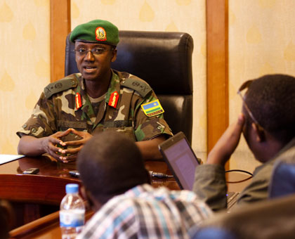  Gen. Nzabamwita addresses the media on the launch of Liberation Day activities across the country in Kigali yesterday. John Mbanda.