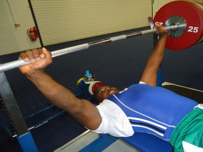 Powerlifter Theogene Hakizimana, seen here during a training session, is part of the team for the Glasgow Games. (File)
