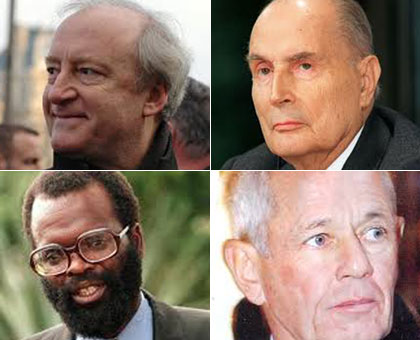 Key Genocide players: Clockwise; Hubert Vu00e9drine, Franu00e7ois Mitterrand, Paul Barril and Jean Kambanda. (Internet photo)