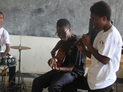 Playing instruments such as drums and guitar forms part of the training. (Moses Opobo)