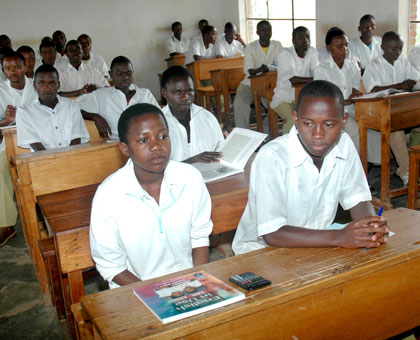 Students of Nyange Secondary School in Ngororero District attend a lesson. File.