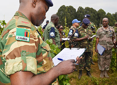 Members of the joint verification team at the Rwanda-DRC border earlier this month. Jean de la Croix Tabaro.