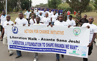 Youth during the Liberation Walk yesterday.  John Mbanda.