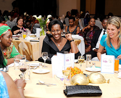 The First Lady (C), Dhlamini-Zuma (L) and Koch-Melhrin at the dinner in Kigali on Tuesday. (Courtesy)