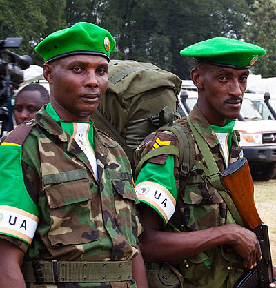 RDF peacekeepers prepare for a peacekeeping mission in the Central Africa Republic in January. The RDF is under the mandate of the African Union. 