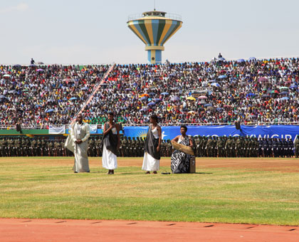 Thousands flocked to Amahoro stadium to celebrate the 20th Liberation Anniversary yesterday. John Mbanda. 