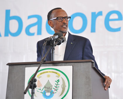President Kagame addresses women at the event where they celebrated achievements registered over the last 20 years at Petit Stade, Amahoro National Stadium yesterday. Village Urugwiro.