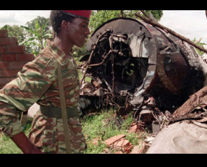 A soldier stands guard at the scene of the plane crash in 1994. File.