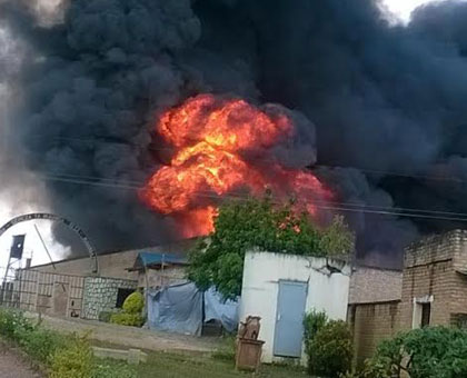 A plume of smoke billows from Muhanga Prison during the fire incident last month. (File)