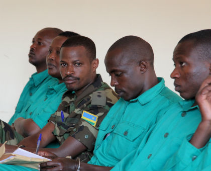 Joel Mutabazi (in military uniform) and the co-accused in court. (John Mbanda)