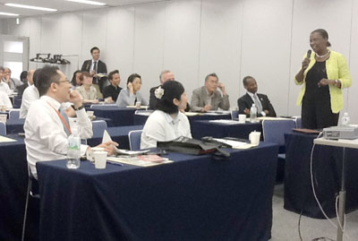 Valentine Rugwabiza speaks at the Africa Japan business forum in Tokyo. Courtesy.  