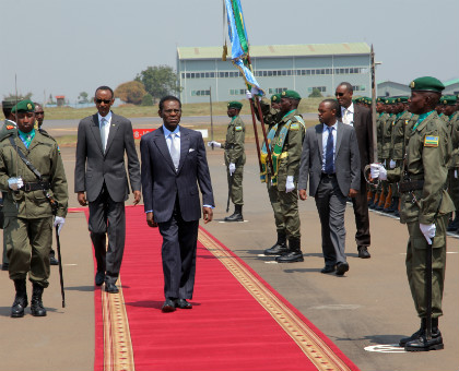 President Paul Kagame received Equatorial Guinea President, Teodoro Obiang Nguema Mbasogo, at Kigali International Airport. (Timothy Kisambira)