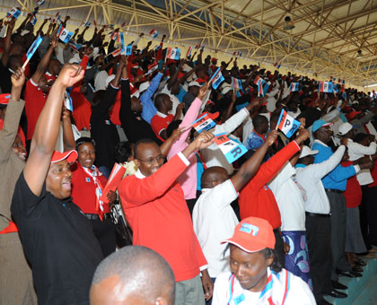 RPF members chant the party slogans at a past party congress in Kigali. (File)
