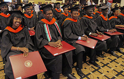 The graduates of Carnegie Mellon University listen to speeches yesterday. John Mbanda.