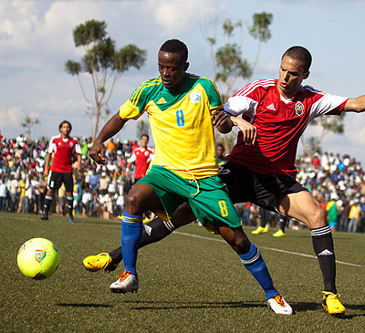 Amavubi Stars captain Haruna Niyonzima, seen here in action against Libya in the previous Afcon qualifying round, is confindent of upsetting Congo on August 2. Timothy Kisambira.
