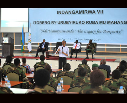 President Kagame addresses youth studying in the Diaspora at the closure of  Itorero at Gabiro School of Infantry yesterday. Village Urugwiro.