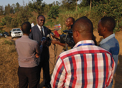 Kanimba addresses reporters after touring the new inland dry port site last week. The port is expected to ease pressure on city roads. 