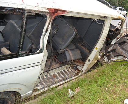 The wreckage of a taxi that was involved in an accident in Gakenke in the recent past. Jean du2019Amour Mbonyinshuti.