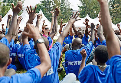 Diabetic youth engage in physical exercises during the week-long training in Kigali yesterday.  John Mbanda. 
