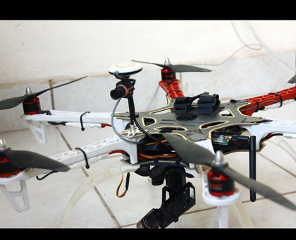 Rutayisireu2019s model drone. Drones are being widely used in aerial photography and monitoring nowadays. (Dominique Uwase Alonga)