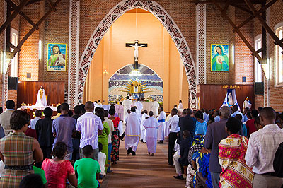 Christians at St Famille during mass yesterday.T.Kisambira. 