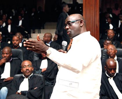 Minister Busingye addresses judges and advocates during a past meeting. (File)