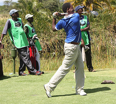 Rwanda's Jules Mutesa takes a swing during play at last year's edition in Nairobi, Kenya. File photo