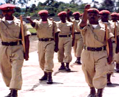 Gendarmerie officers during drills, EGENA, 1996. (Source: RNP archives)