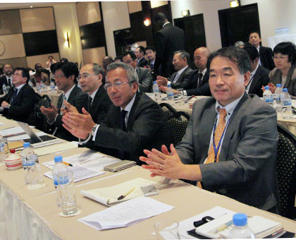 The Japanese delegation during the business seminar in Kigali on Wednesday. (John Mbanda)