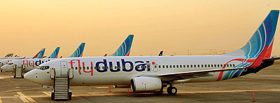 A fleet of flydubai planes. The airline will next month start three routes in East Africa. Courtesy.
