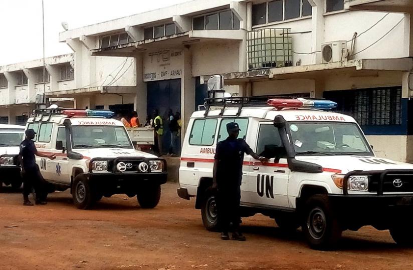 Ambulances manned by the Rwandan Police Contingent in CAR. They arrived in the country yesterday. (Courtesy)
