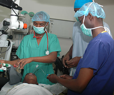 Medical personnel at King Faisal Hospital in Kigali prepare a patient for surgery. File. 