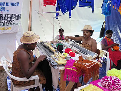 At work: Uwihoreye (2nd right) and other girls knitting sweaters. The deaf-and-dump youth have joined hands to improve their lives.   (Jean Pierre Bucyensenge)