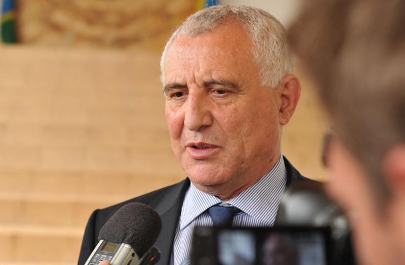 Amb. Djinnit addresses the media at Village Urugwiro in Kigali yesterday. (Courtesy)