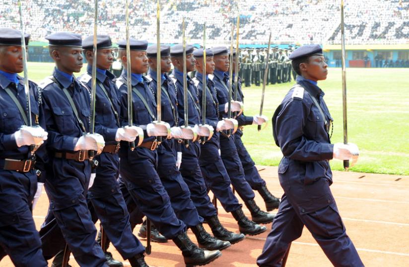 Police officers on parade during the Rwanda National Police 10th anniversary celebrations in 2012. File.