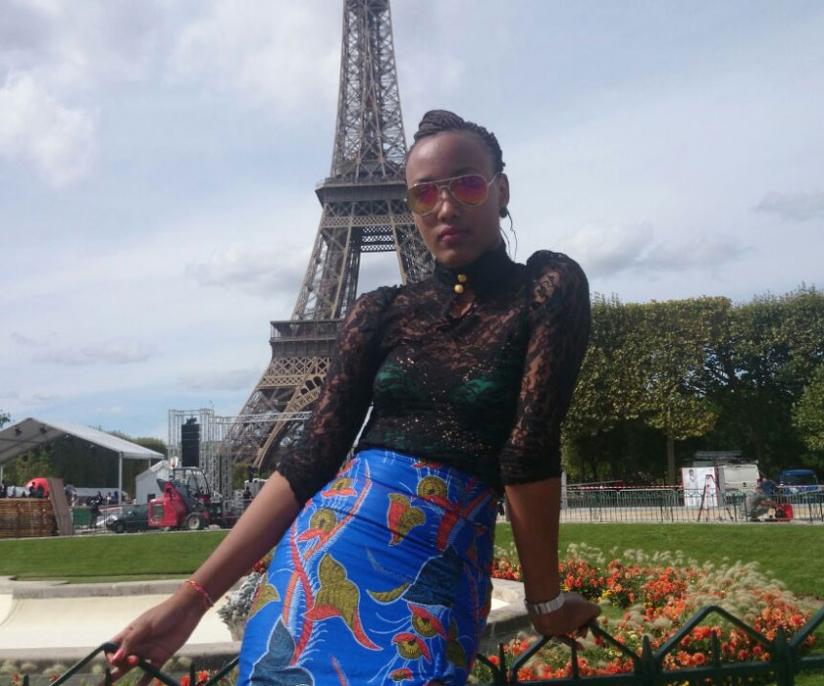 Miss Rwanda at the famous Effiel Tower in Paris. (Courtesy)