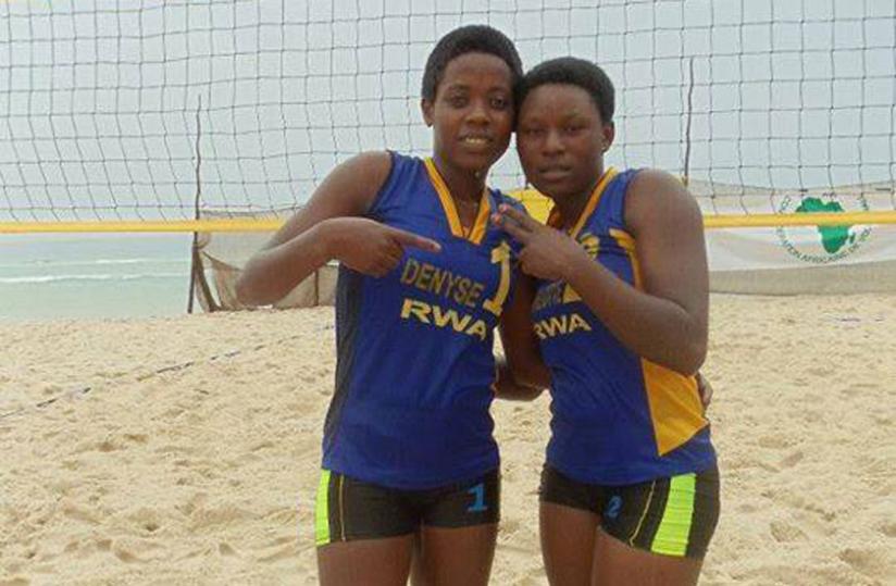 Charlotte Nzayisenga (Right) with beach volleyball partner Denise Mutatsimpundu (Left).( File)