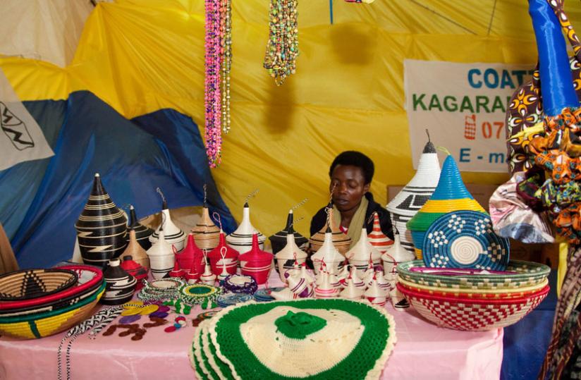 An exhibitor during a mini expo at in Kigali last year. Agaseke Baskets is one of local exports to US. (File)