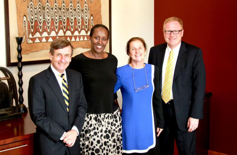 First Lady with Emory University officials after her speech on Rwandau00e2u20acu2122s recovery. (Courtesy)