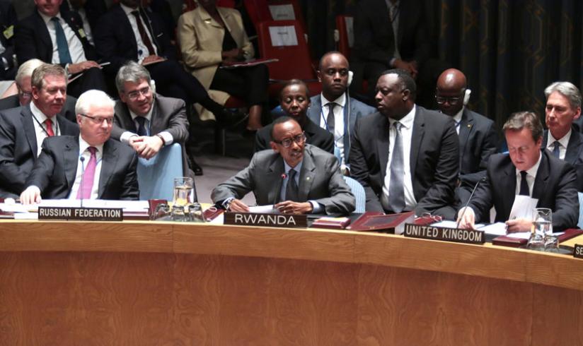 President Paul Kagame addressing the UN Security Council meeting on terrorism. (Village Urugwiro)