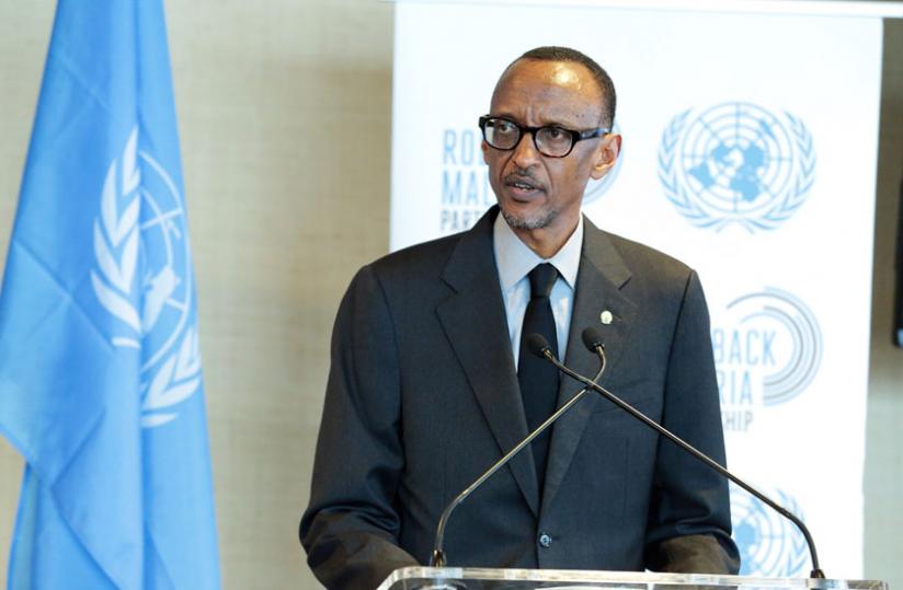 President Kagame speaks at the MDG's event in New York yesterday. He advocated for continued effort beyond the 2015 target to sustain the achievements recorded so far. (Village Urugwiro)