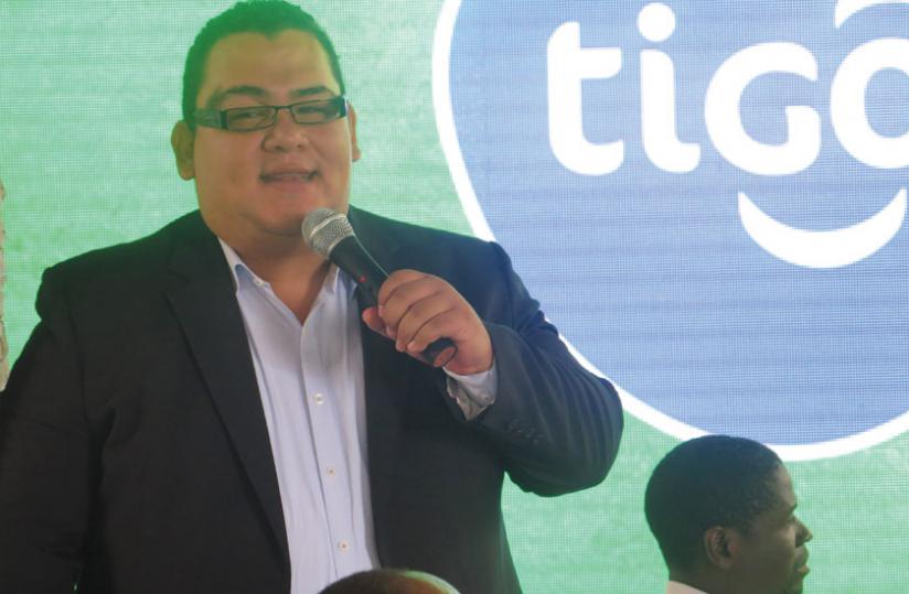 Barrientos speaks at the launch of the u00e2u20acu02dcTigocashingau00e2u20acu2122 drive yesterday. (Ben Gasore)