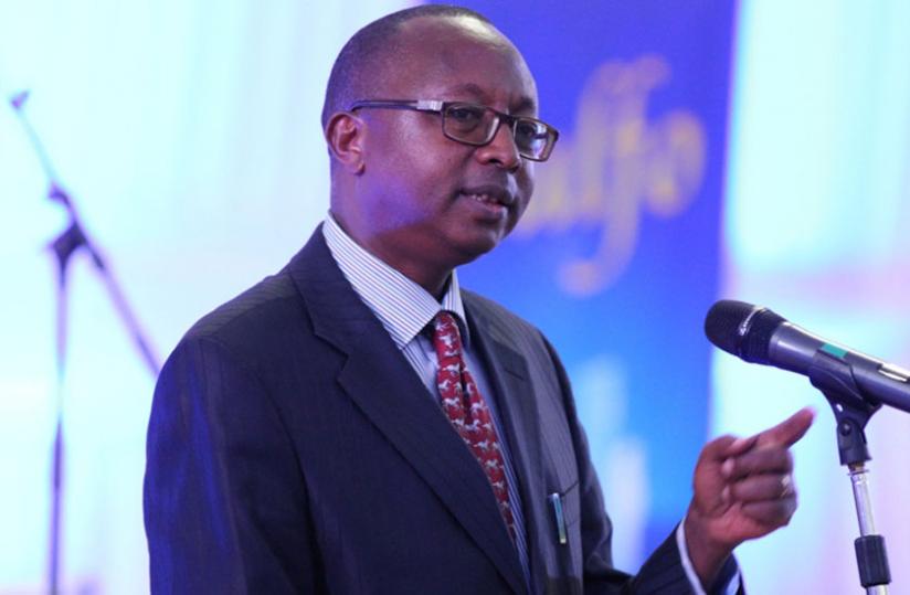 Biraro speaking at the event last week. Rwanda has only 300 professional accountants. (Solomon Asaba)