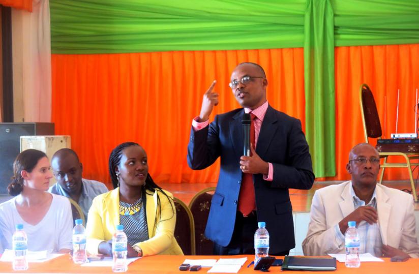 Kirehe mayor Protais Muryire addresses residents. Kirehe was ranked among the best in the country according to last yearu00e2u20acu2122s rankings. (Stephen Rwembeho)