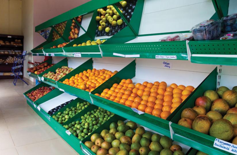 Some of the fruits imported from South Africa, Kenya and Burundi, which are sold in Kigali supermarkets. (Timothy Kisambira)