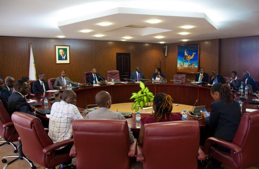 Central Bank's officials addressing the media. (Timothy Kisambira)