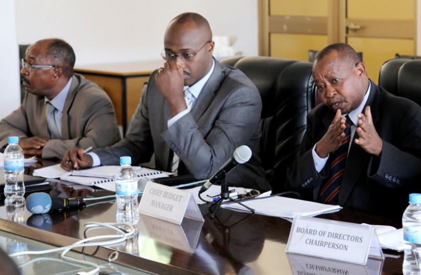 L-R; Manasse Mbonye, Rubingisa and Ndushabandi before PAC yesterday. (John Mbanda)