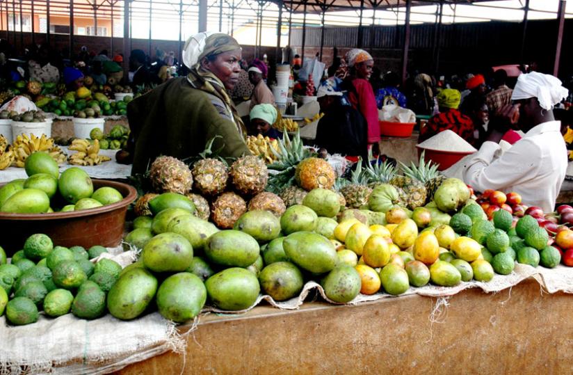 Mangoes on sale in downtown Kigali market. Naeb is seeking to increase fruits production in the country. (John Mbanda)