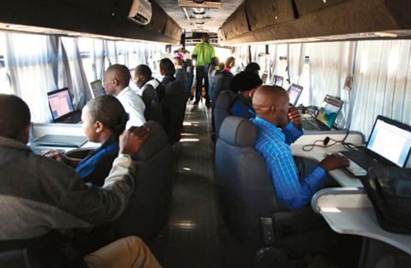 Rwandans undergoing training on a mobile u00e2u20acu0153ICT busu00e2u20acu009d. (File)